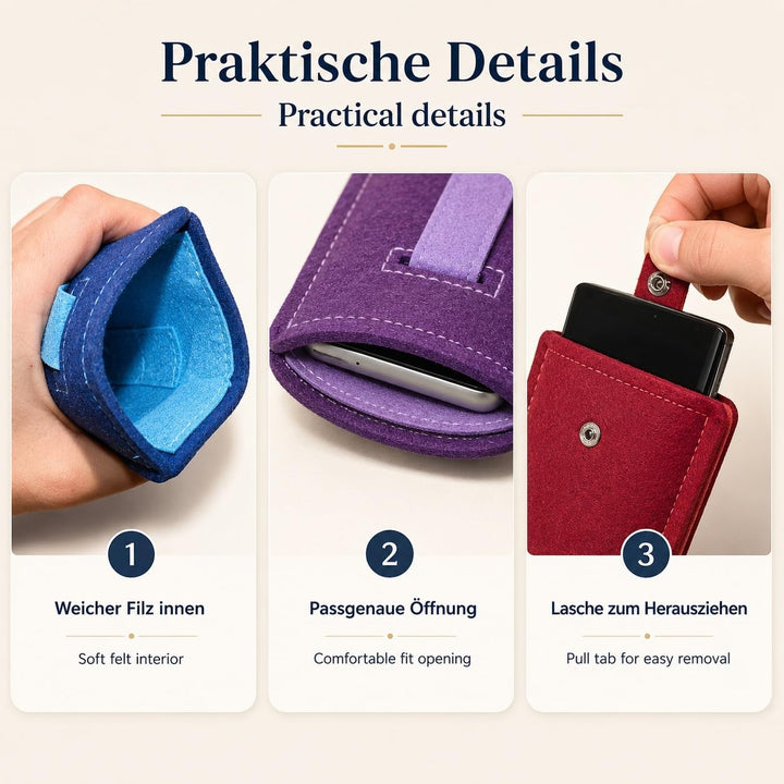 Davii Handy Filztasche für Samsung Galaxy A14 / A16 / A56, Schutztasche Robust, Handytasche mit Band
