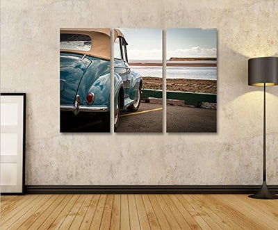 islandburner Bild Bilder auf Leinwand Cabrio am Meer Retro Style Oldtimer 3p XXL Poster Leinwandbild