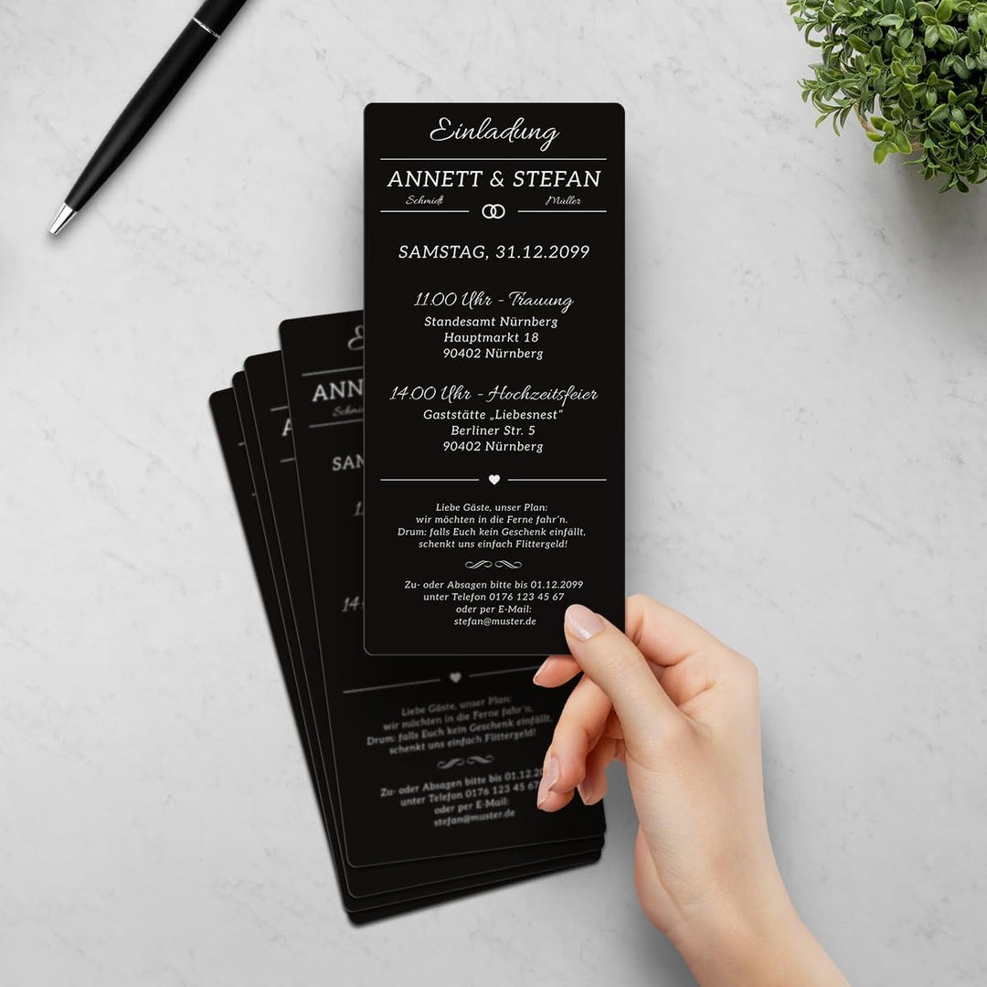 Kartenmachen.de Personalisierte Einladungskarten Hochzeit (ab 10 Stück) - Black & White Brautpaar -
