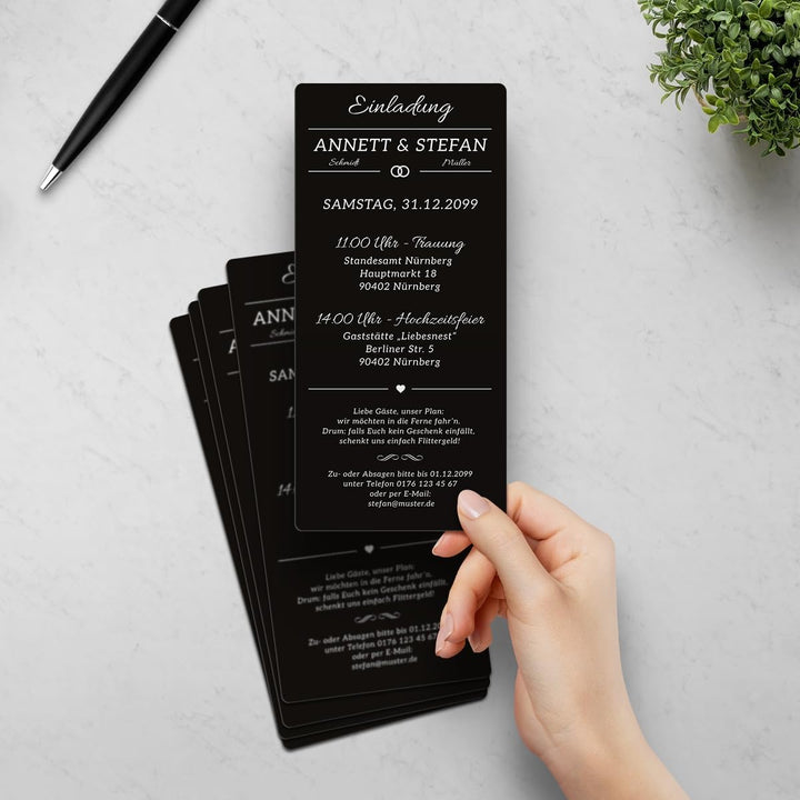 Kartenmachen.de Personalisierte Einladungskarten Hochzeit (ab 10 Stück) - Black & White Brautpaar -