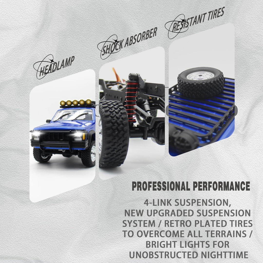 fisca RC Crawler 1:12 RC Truck 2.4GHz 4WD RC Modellauto, All Terrain Hobby Klasse RC LKW mit Offenen