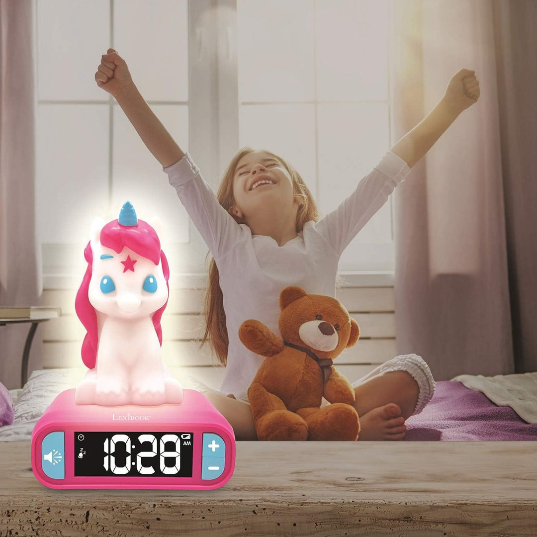 Lexibook -RL800UNI Nachtlicht für Kinder, leuchtend, Einhorn-Soundeffekte, Uhr, Alarm für Mädchen, S