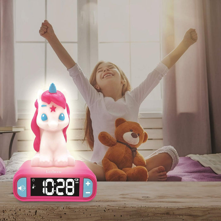 Lexibook -RL800UNI Nachtlicht für Kinder, leuchtend, Einhorn-Soundeffekte, Uhr, Alarm für Mädchen, S