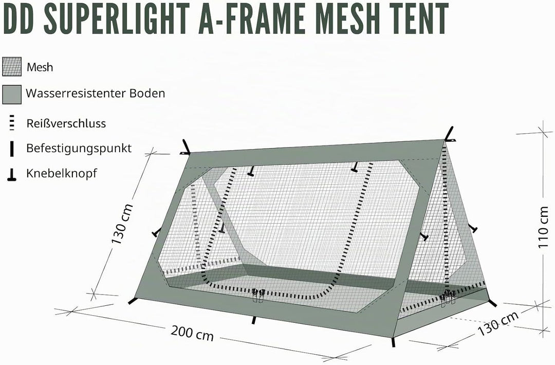 Innenzelt mit wasserfestem Boden und Moskitonetz passend zu A-Zelt von DD hammocks