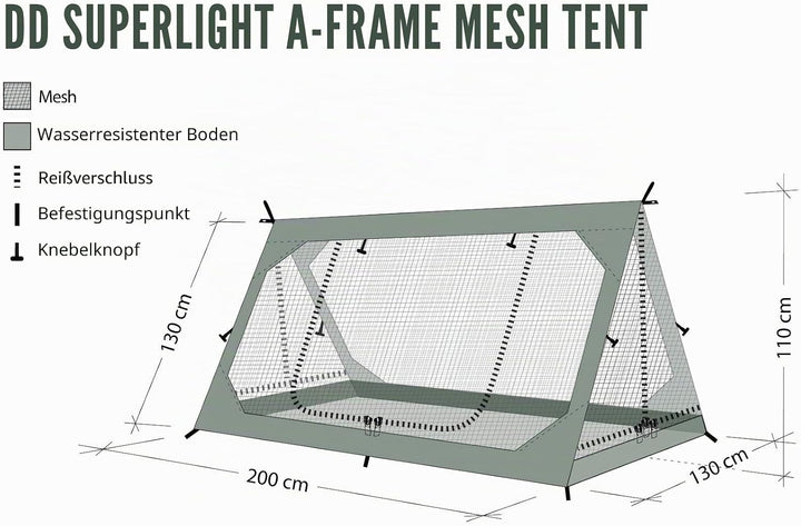 Innenzelt mit wasserfestem Boden und Moskitonetz passend zu A-Zelt von DD hammocks