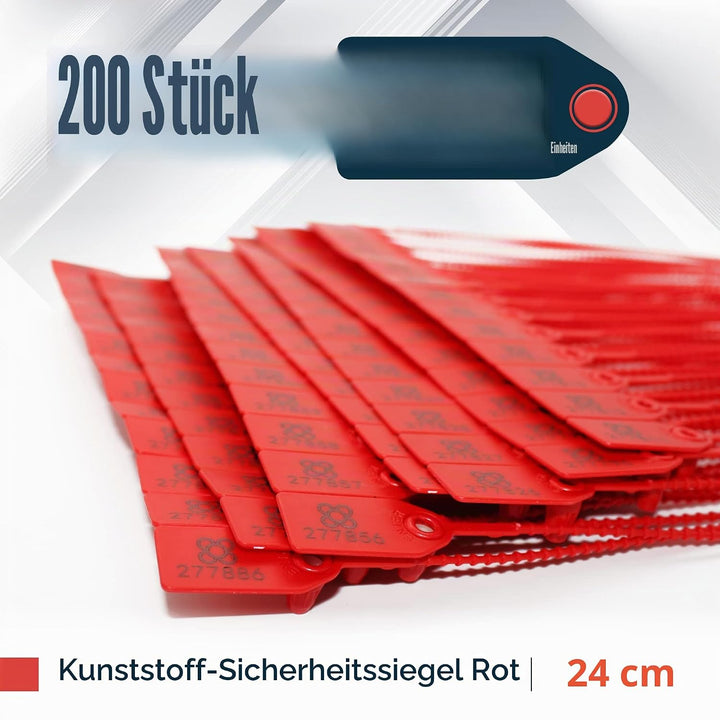DOJA BARCELONA | Rot Sicherheitsplomben aus Kunststoff | 200 Einheiten | 24 cm Lang | Plomben kunsts