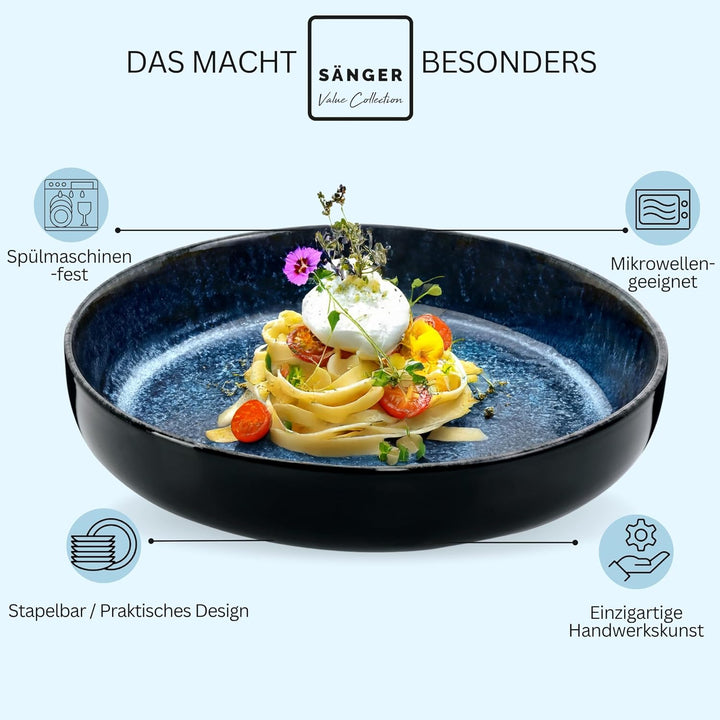 SÄNGER Osaka Steingut Pastaschalen 6 tlg, Nudel Schalen Set 6 Personen Osaka Pastaschalen 6 tlg., Os