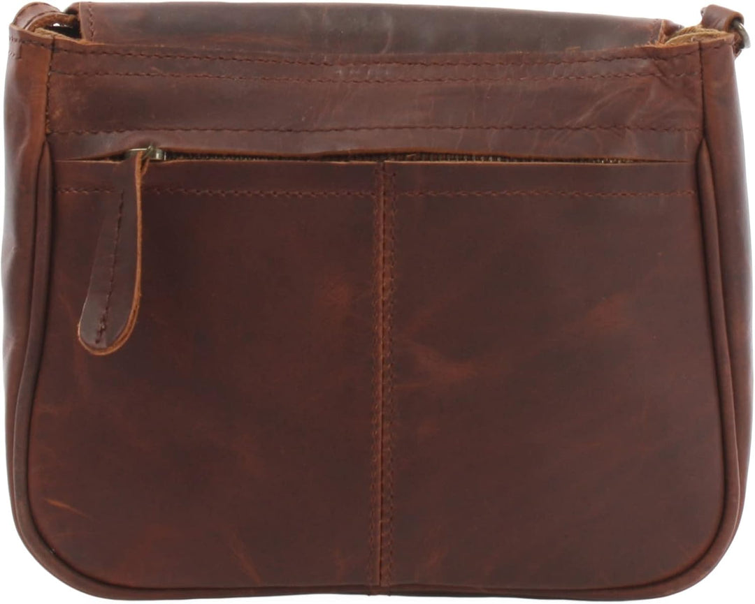 LECONI kleine Umhängetasche Damentasche Schultertasche Festivaltasche Leder 22x18x6cm LE3047 Braun –