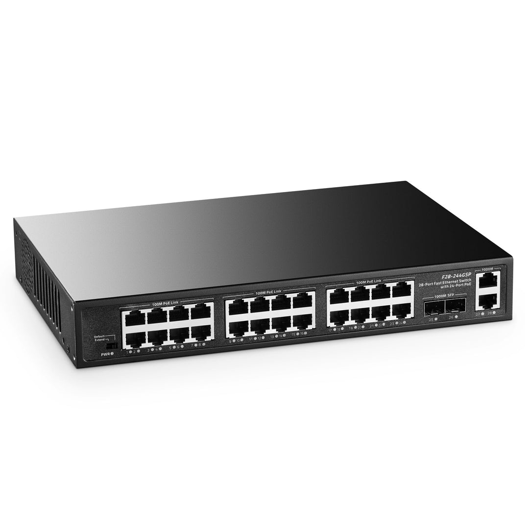 24-Port-POE-Switch, 2 Gigabit-Uplinks, 2 SFP-Steckplätze, IEEE 802.3af/at, 450 W Hochleistungsleistu