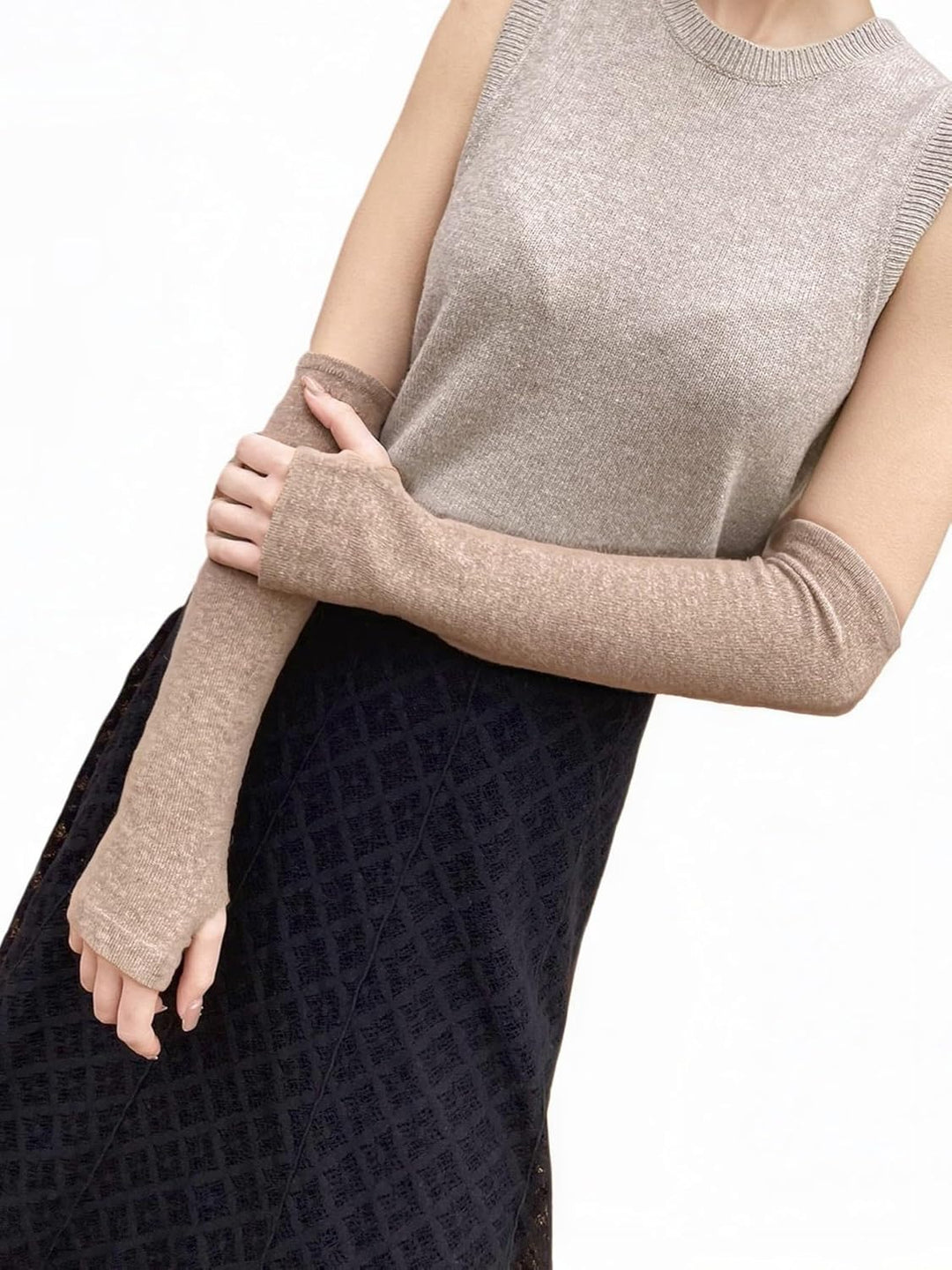 Prettystern Damen Kaschmir-Wolle Arm-Wärmer Lange Arm-stulpen Fingerlose Pulswärmer für Abendmode Ei