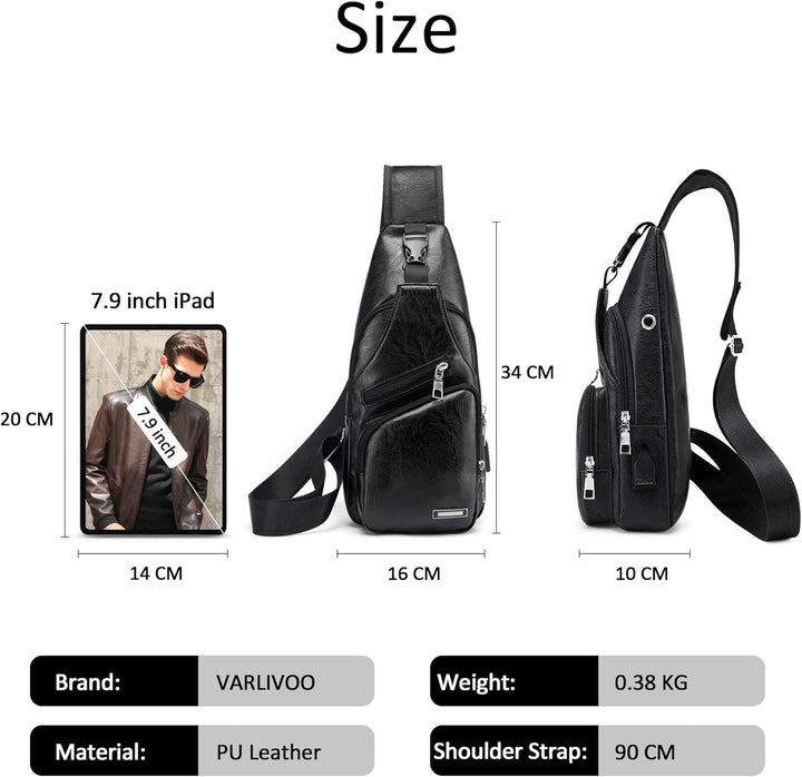 VARLIVOO Herren Sling Bag mit USB Port Brusttasche für Herren Schultertasche Fitness Radfahren Hikin