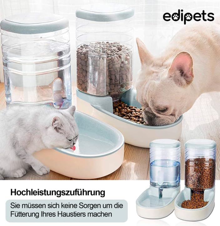 Edipets, Automatischer Futterspender Katze, Hunde, 2 Einheiten, 3.8L, Futter- und Wasserspender für