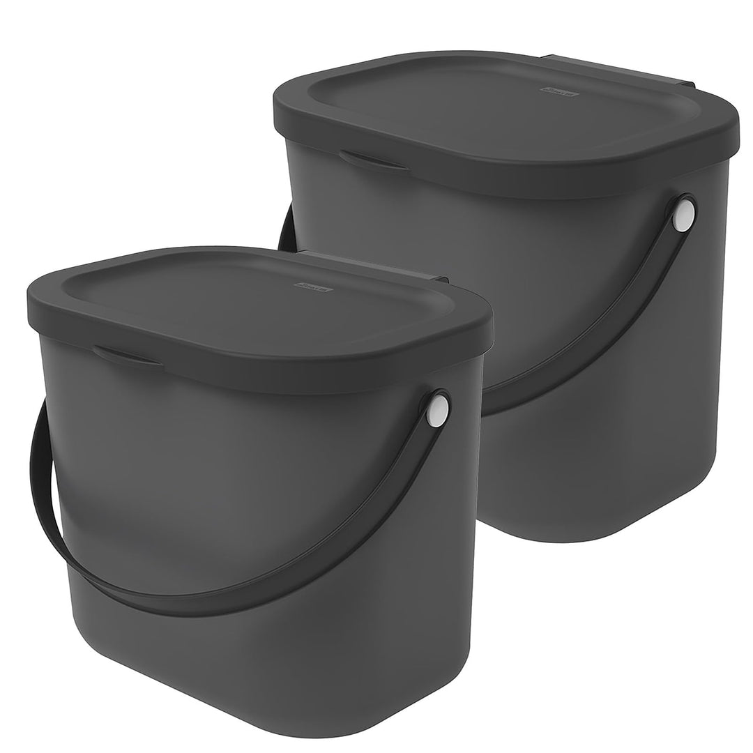 Rotho Albula 2er-Set Biomülleimer 6l mit Deckel und Henkel für die Küche, Kunststoff (PP) BPA-frei,