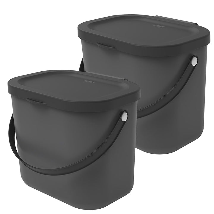 Rotho Albula 2er-Set Biomülleimer 6l mit Deckel und Henkel für die Küche, Kunststoff (PP) BPA-frei,