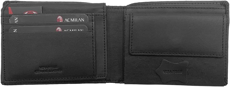 AC Milan 141801, Geldbörse aus Leder, offizielles Produkt für Herren, Schwarz, 125 x 95 x 30 mm