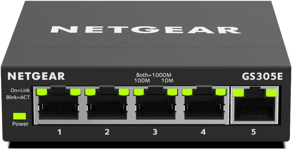 Netgear GS305E Managed Switch 5 Port Gigabit Ethernet LAN Switch Plus (Plug-and-Play, Netzwerk Switc