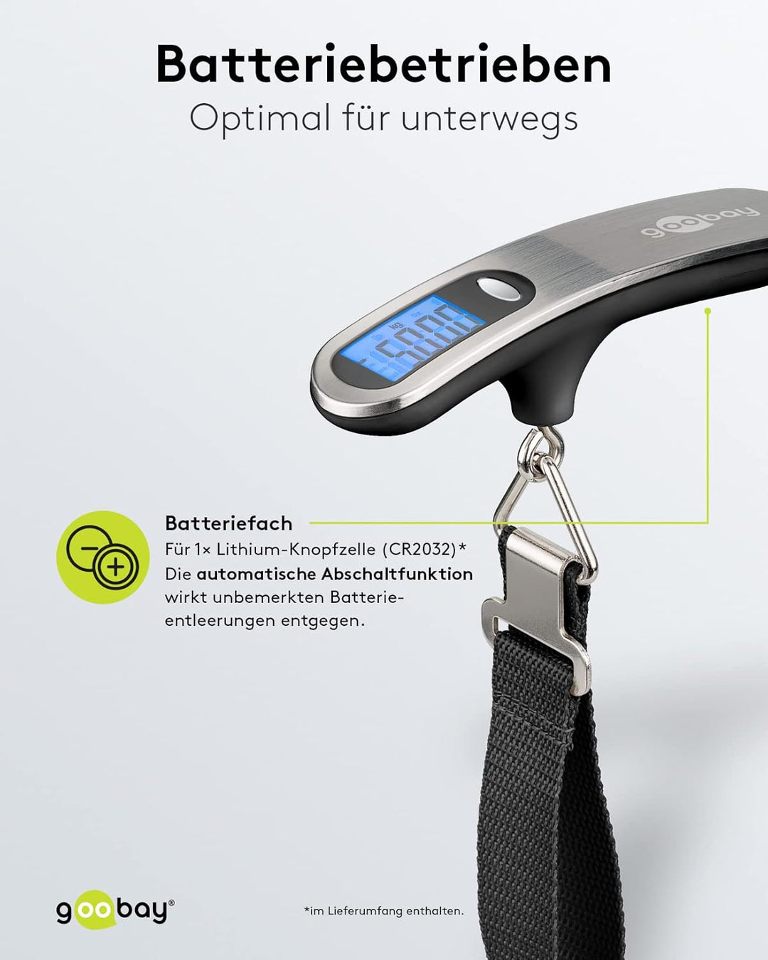 Goobay 71883 Digitale Kofferwaage Gepäckwaage mit heller LCD-Anzeige und Tara-Funktion für Gepäck bi
