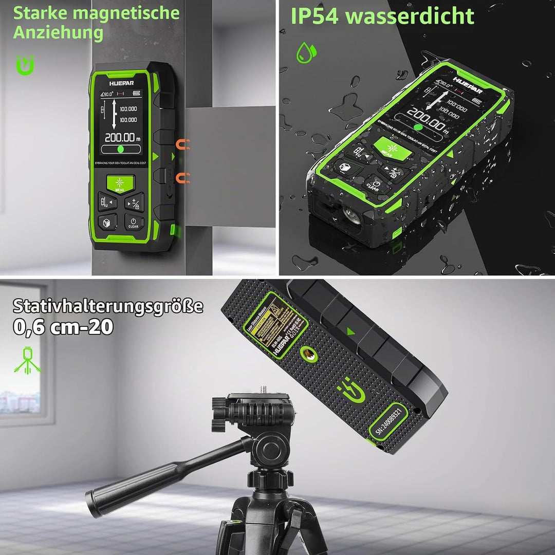 Dual Laser Entfernungsmesser, Huepar 200M Rot Laser Messgerät Entfernungsmesser mit Laser, hintergru