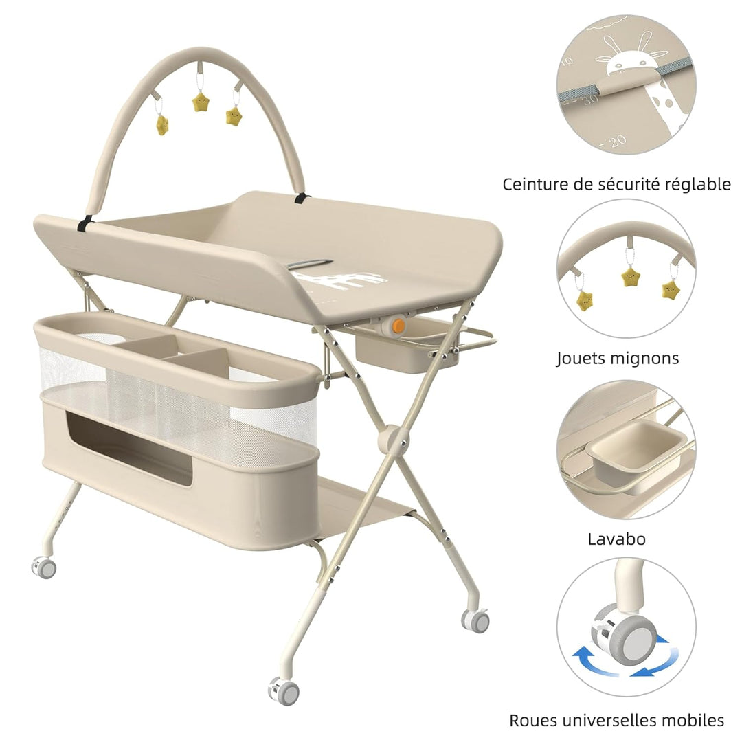 OHMG Wickeltisch für Babys,tragbarer klappbarer Wickeltisch mit Rollen,Mobile wickeltisch klappbar,w