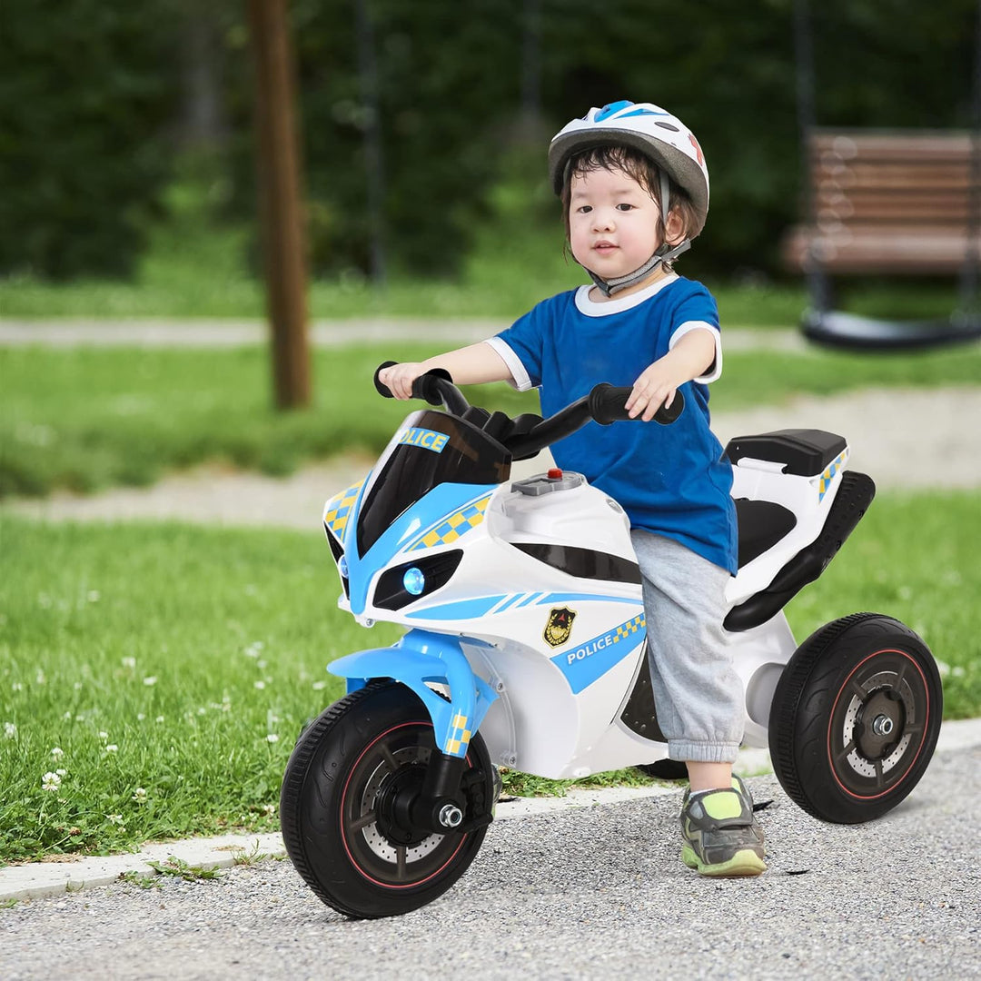 HOMCOM Rutschauto für Kinder, Rennrad, musikalische Effekte und Beleuchtung, Aufbewahrungsbox, Blau/