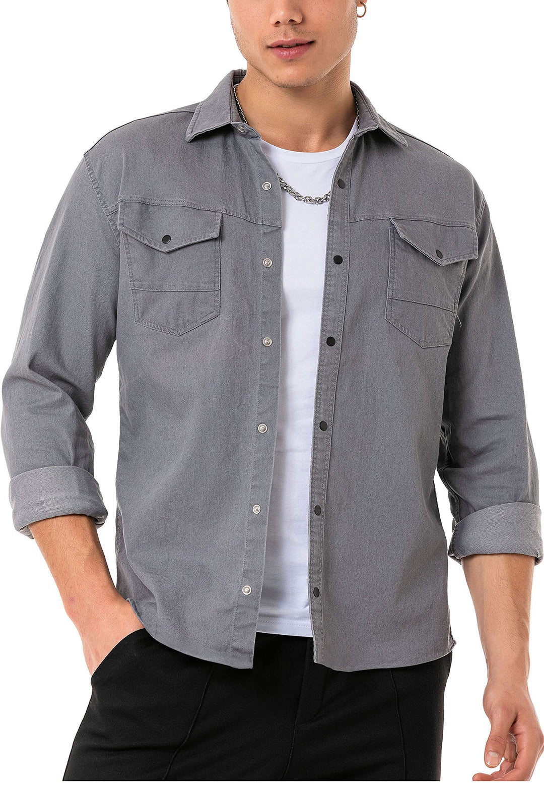 Redbridge Premium Denim Hemd Jeanshemd Baumwolle Casual S Grau, S Grau