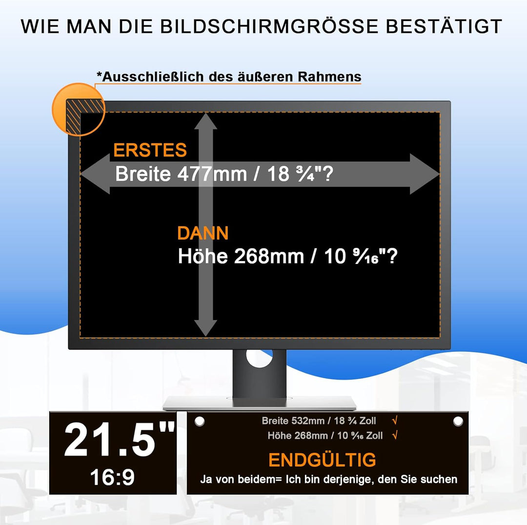 2 Stück 21.5 Zoll Sichtschutz für Computer Monitor Blickschutzfilter 16:9, Anti-Blaulichtfilter Blen