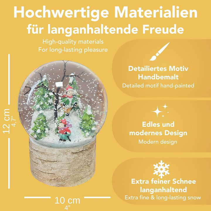 Wintersport-Schneekugel | Skifahrer nostalgisch | Sockel Holz | 100mm breit, 120mm hoch | Bezaubernd