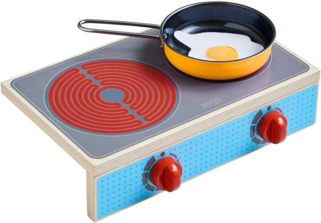 HABA 305132 - Kochstellen-Set Culina, mit 2 Herdplatten, 1 Pfanne und 1 Spiegelei, platzsparende Alt