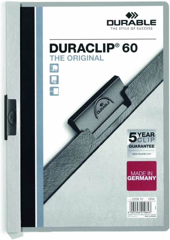 Durable Klemm-Mappe Duraclip Original 60 (für 1-60 Blatt A4), 25 Stück, anthrazit/grau, 220957 anthr