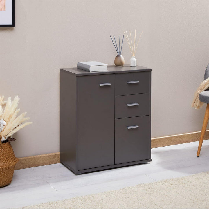 CARO-Möbel Kommode Locarno Highboard Bürokommode mit 2 Schubladen und 2 Türen in grau anthrazit, Gra