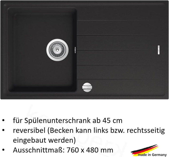 Victory S780 Granitspüle 78x50cm Küchenspüle Einbau Spülbecken ab 45/50er Schrank inkl. Drehexcenter