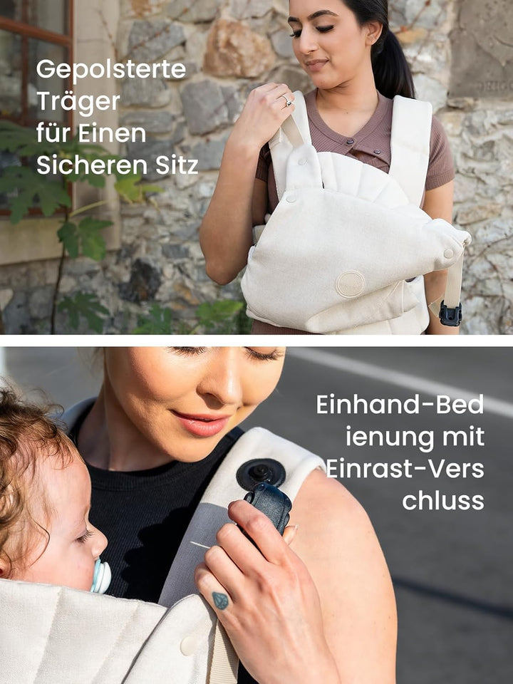 Grownsy Babytrage, Ein-Klick-Schnalle für Einfaches Anlegen, Bequemer Träger von Neugeborenem bis Kl