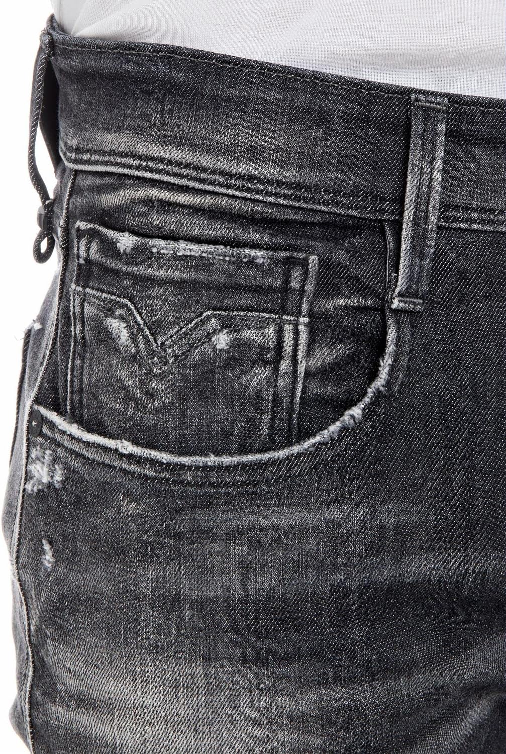 Replay Herren Jeans Anbass Slim-Fit Aged mit Power Stretch, 097 Dark Grey