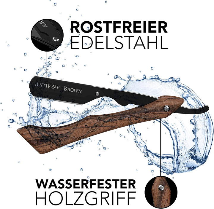 Anthony Brown® Rasiermesser Holz in Schwarz oder Silber - einzigartiger Klingenkopf für mehr Präzisi