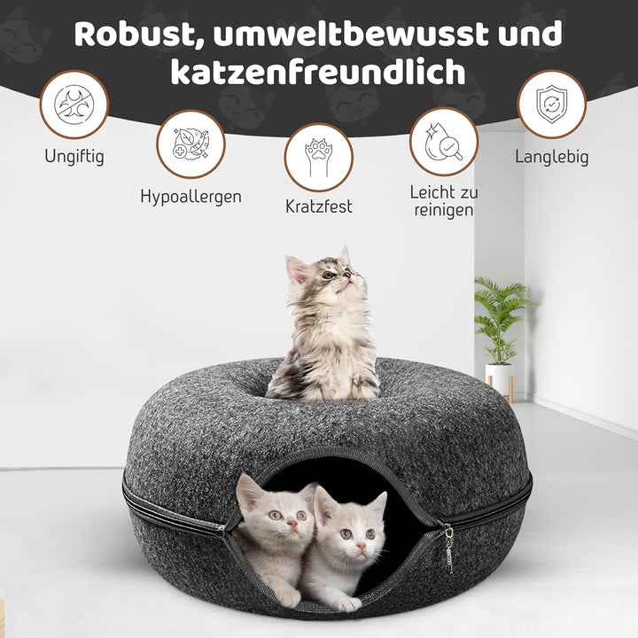 PAWSAGE® Katzentunnel Filz, XL Katzenhöhle aus Filz, Katzendonut, Katzen Filzhöhle 60 * 60 * 28, Kat