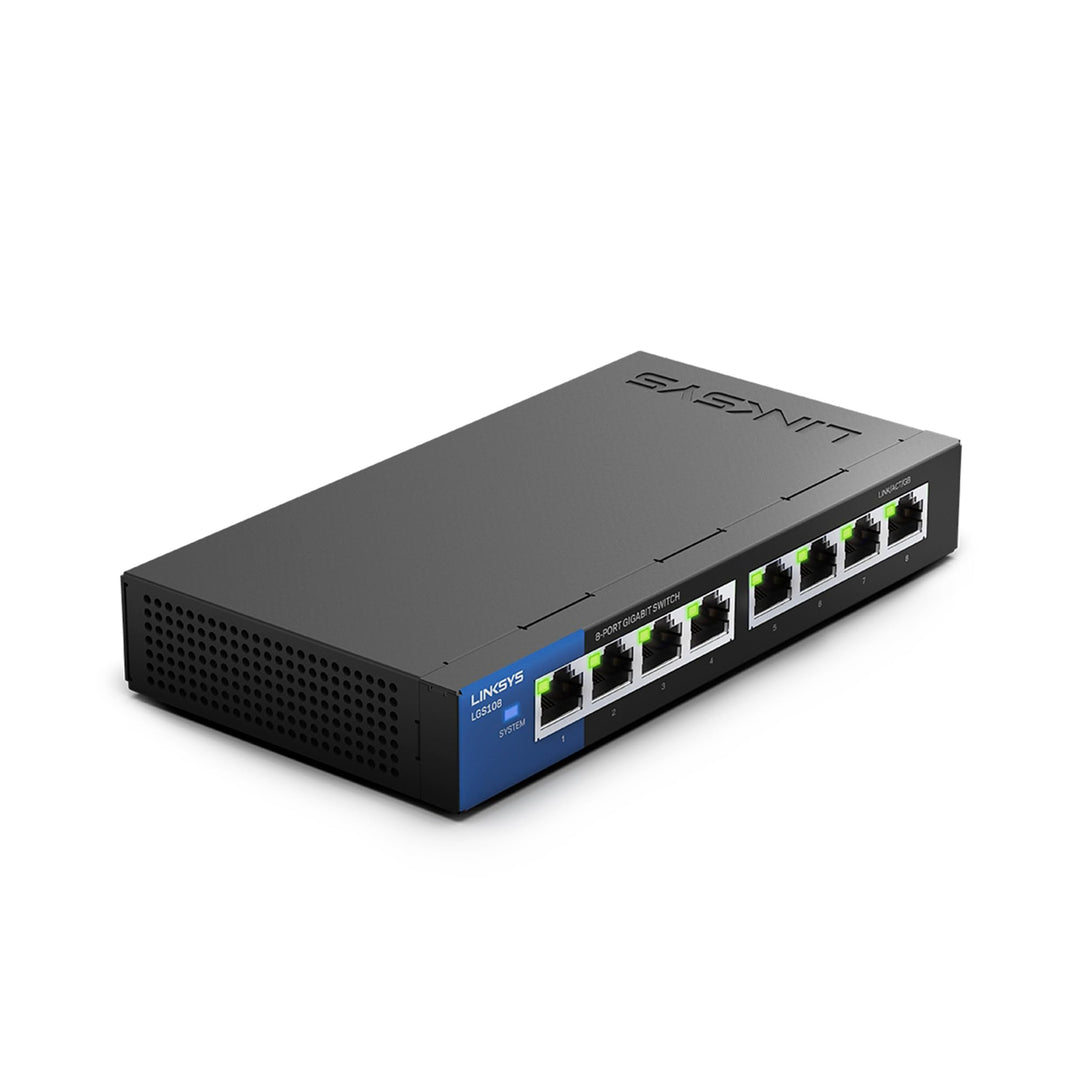 Linksys LGS108-EU 8-Port Unmanaged Gigabit-Netzwerk-Switch – Ethernet-Switch/Hub mit Metallgehäuse,