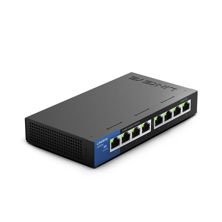 Linksys LGS108-EU 8-Port Unmanaged Gigabit-Netzwerk-Switch – Ethernet-Switch/Hub mit Metallgehäuse,