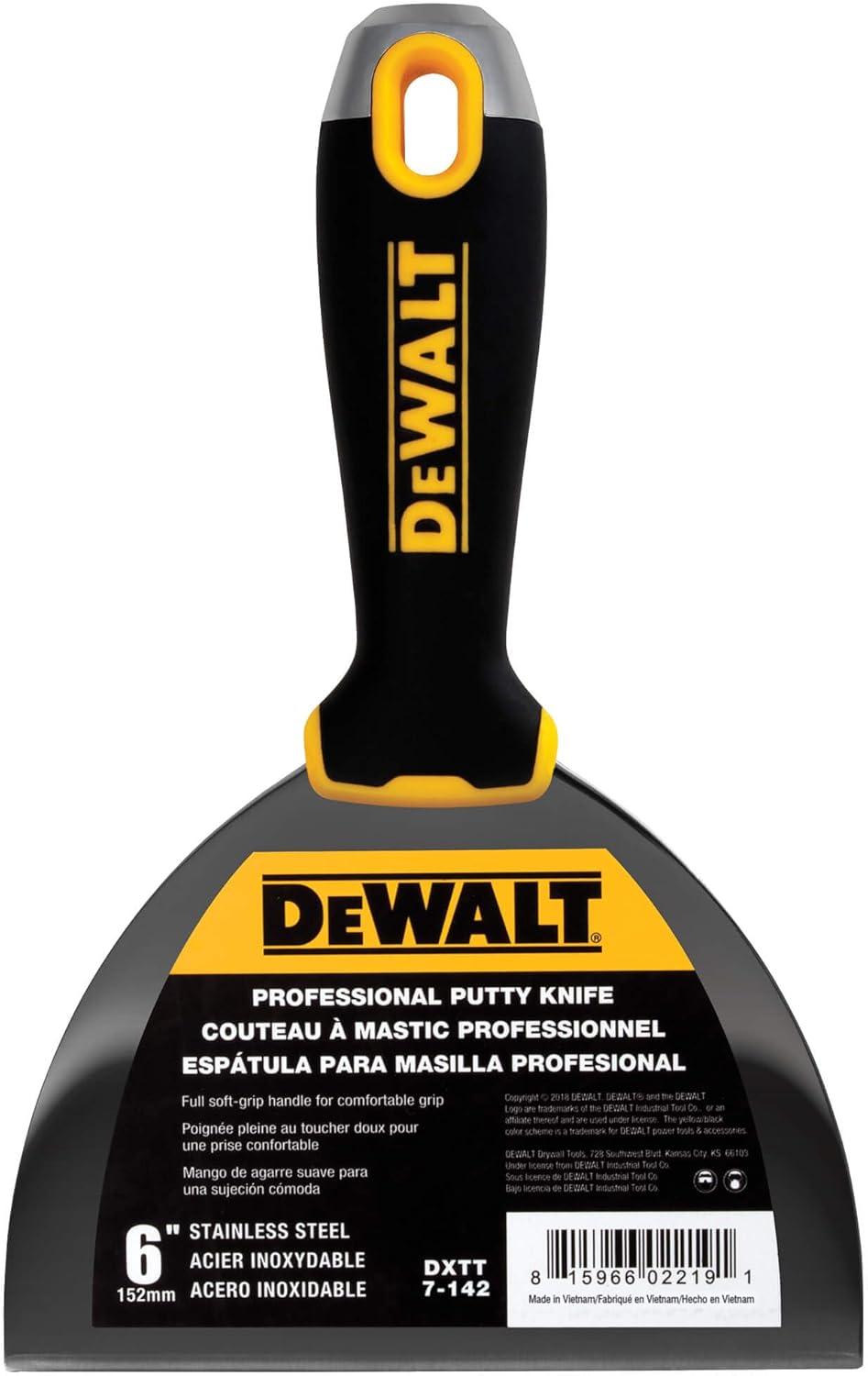 DEWALT 6" Putty Knife | Stainless Steel w/Soft Grip Handle | DXTT-2-142 6-Inch, 6-Inch