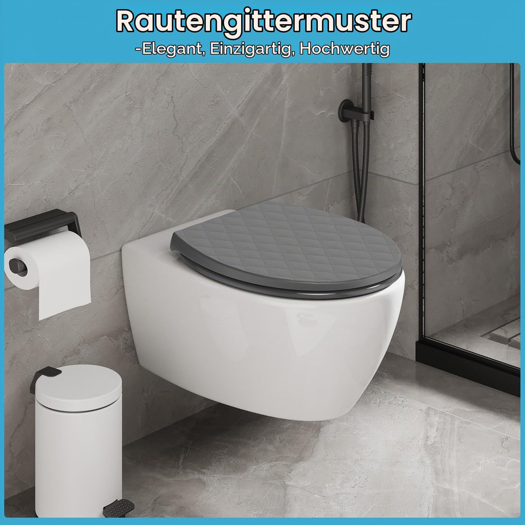 Toilettendeckel mit Absenkautomatik Oval, WC Sitz mit Rauten, Klobrille mit Schnellverschluss, Klode
