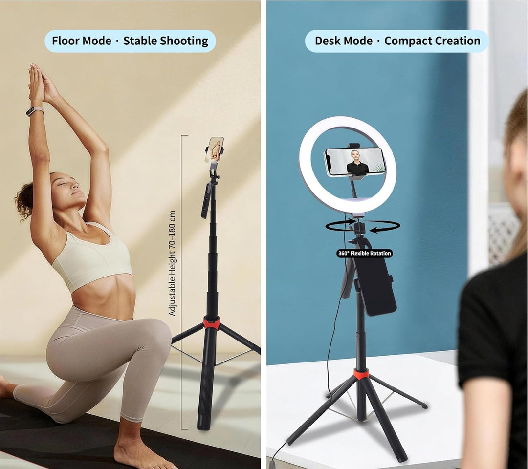 Handy Stativ mit Ringlicht – 10,0" Dimmbares Ringlicht, 180cm Höhenverstellbare Stativ &amp; Fernbedienu