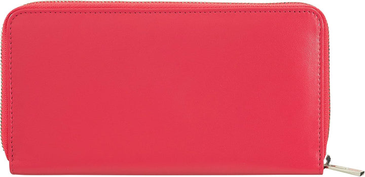 DUDU Grosse Bunte Damenbrieftasche RFID in echtem Leder mit Rundum - Reissverschluss Himbeere, Himbe