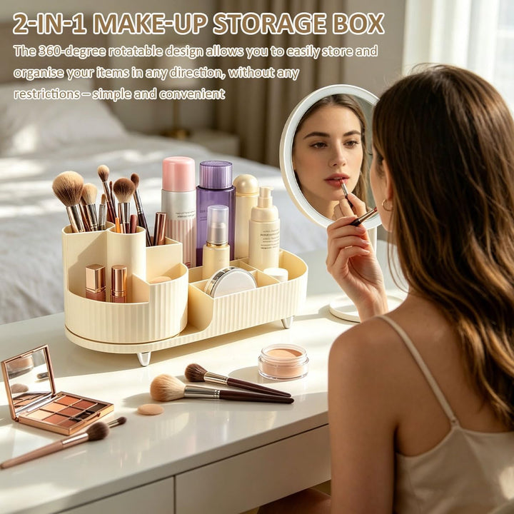 Make Up Organizer 360° Drehbar, Kosmetik Aufbewahrung mit Fächern, Schminktisch Organizer Drehbar, K