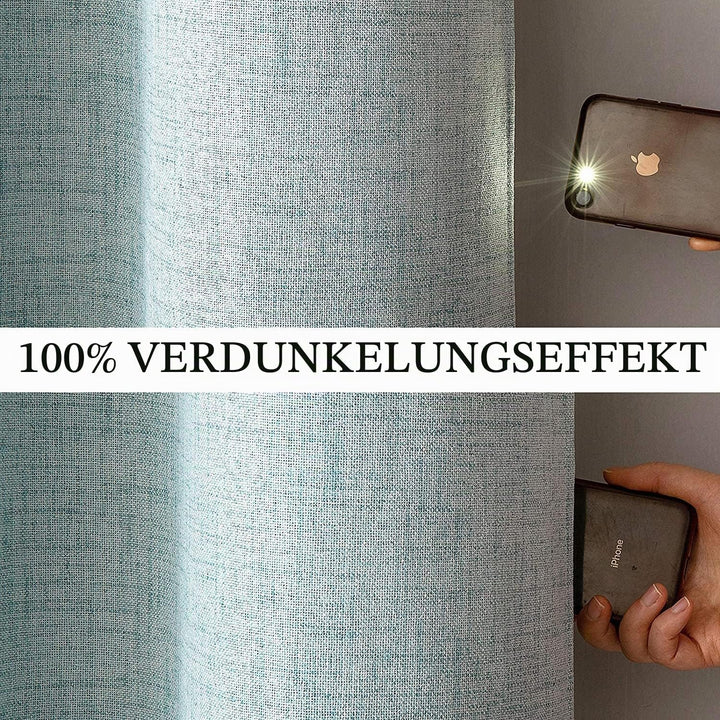 MIULEE Blickdichte Vorhänge Kurz Wärmeisolierende Vorhänge mit Ösen 100% Blickdicht Leinenoptik Gard