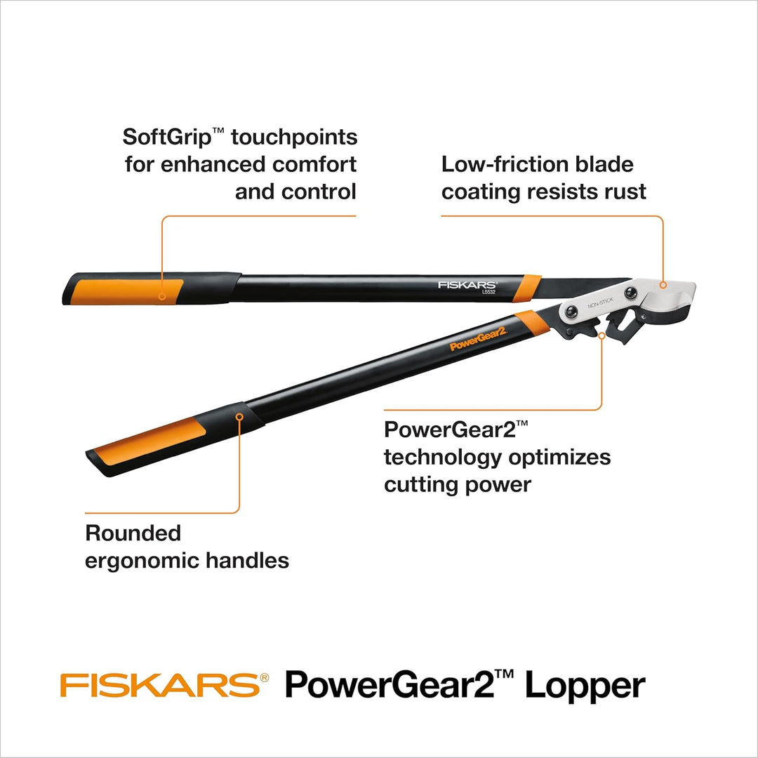Fiskars 394801-1003 PowerGear2 Bypass Lopper, 32 Inch, Black/Orange, US import