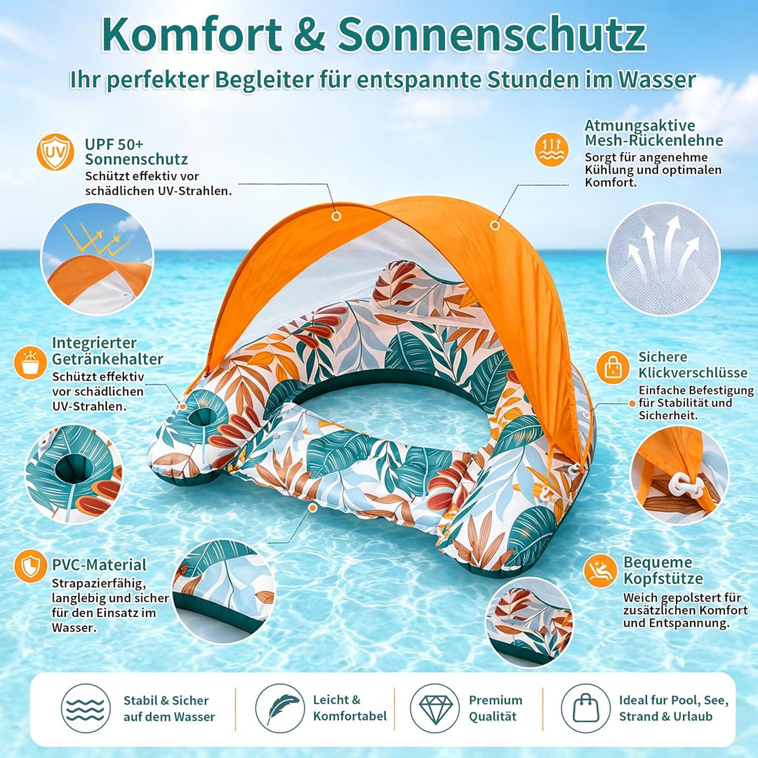 Aufblasbare Pool Luftmatratze, 2-In-1 Schwimmsessel Pool-Flösse Wasserhängematte für Erwachsene mit