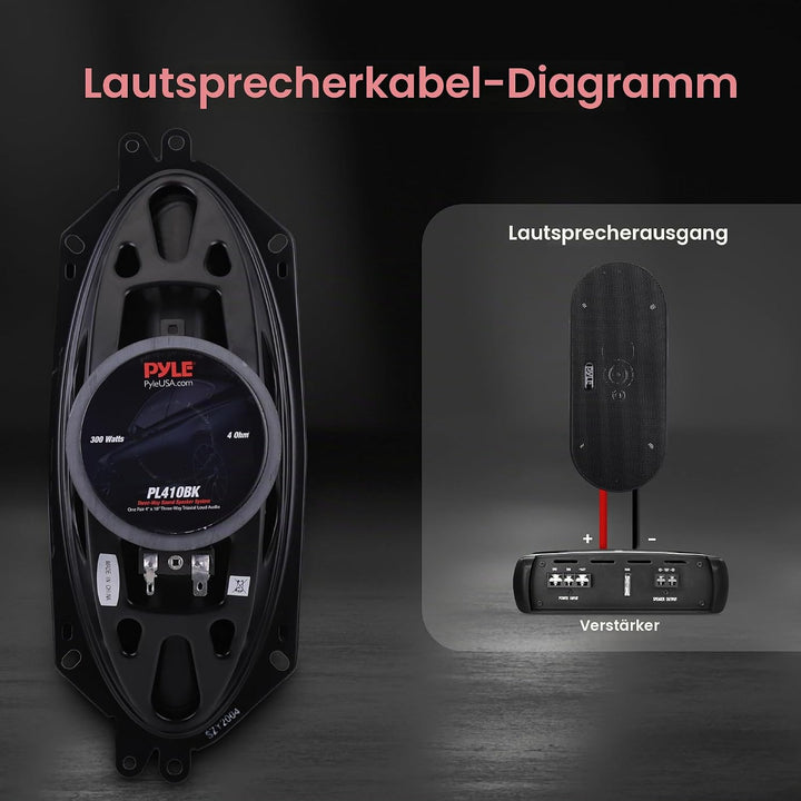 Pyle 3-Wege Universal Auto Lautsprecher - 300W 4"x10" Triaxial, Profi Audio, Tür-/Seitenkompatibel,