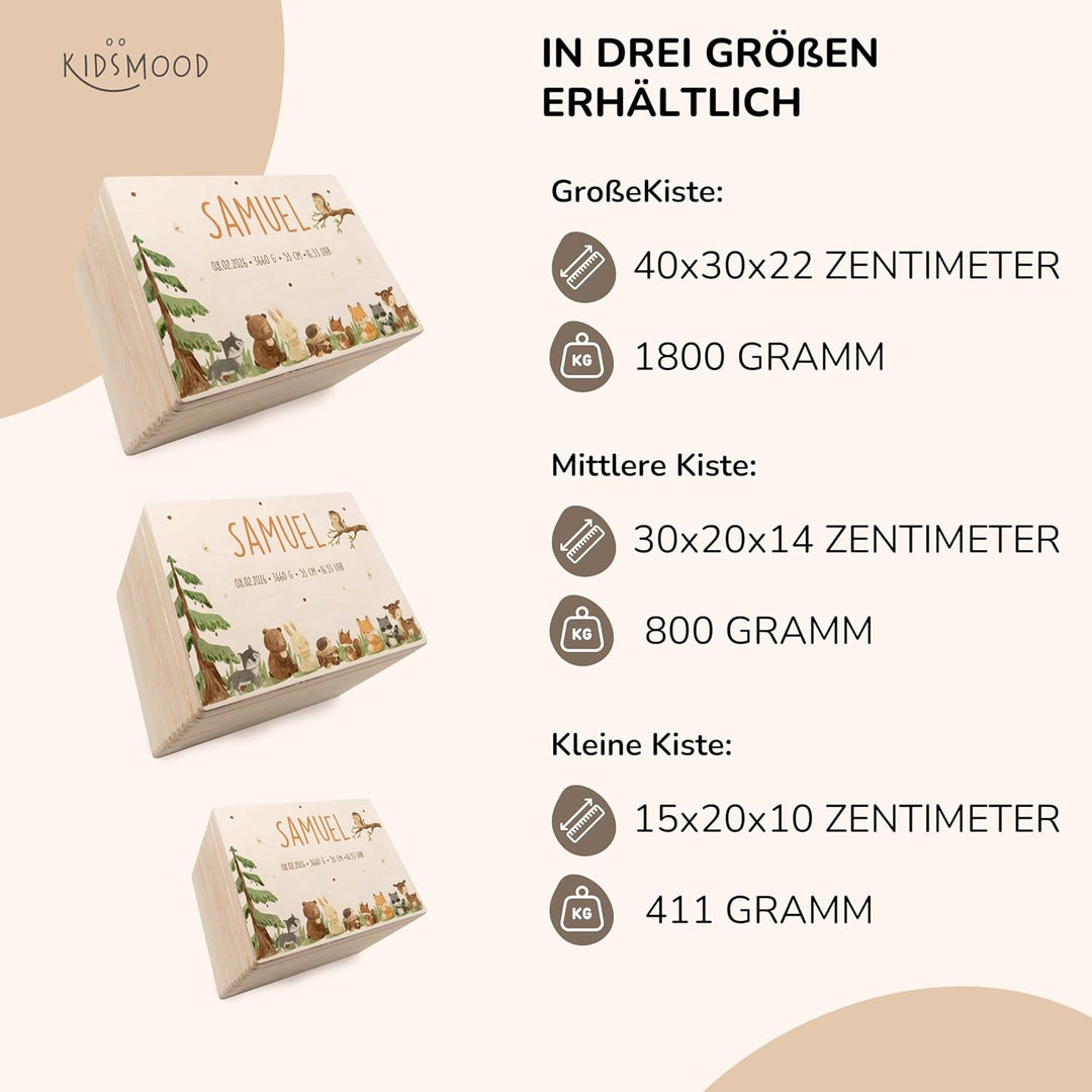 KIDSMOOD - Erinnerungsbox Baby, personalisierte Holzkiste mit Deckel, Ideal zur Aufbewahrung von Eri