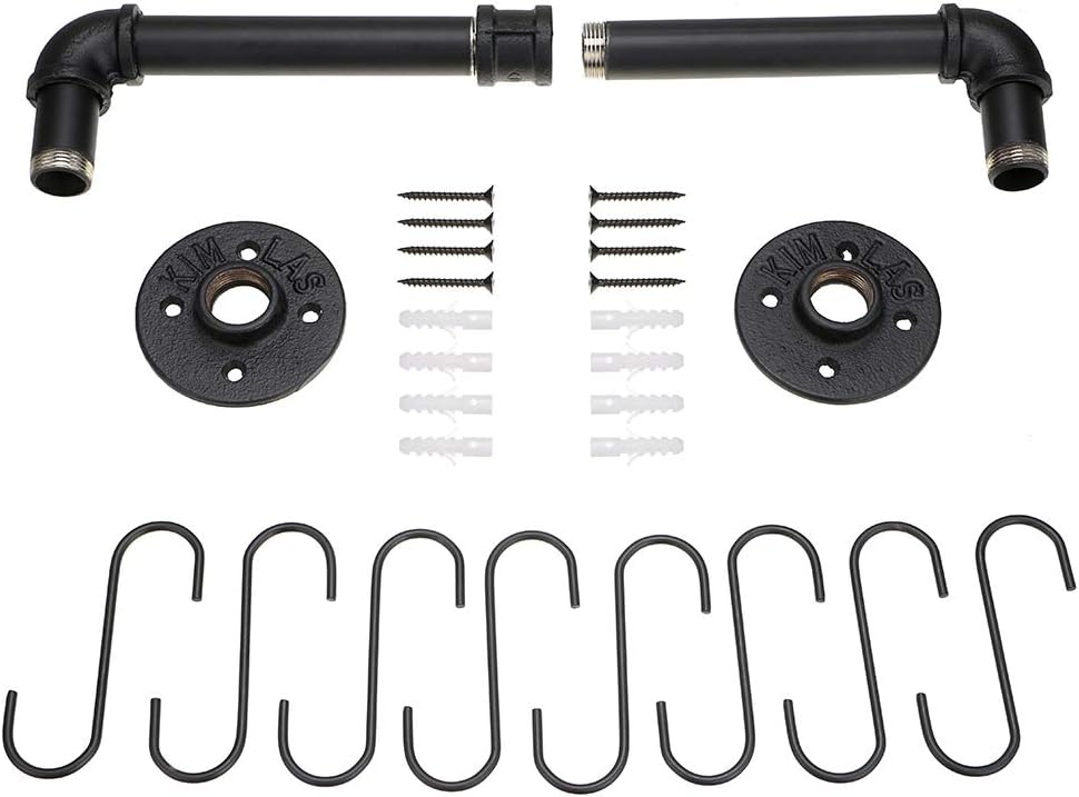 BTSKY 40 cm industrielles Rohrpfannenregal mit 8 Haken – Wandmontage, Küchenutensilien, Kochgeschirr