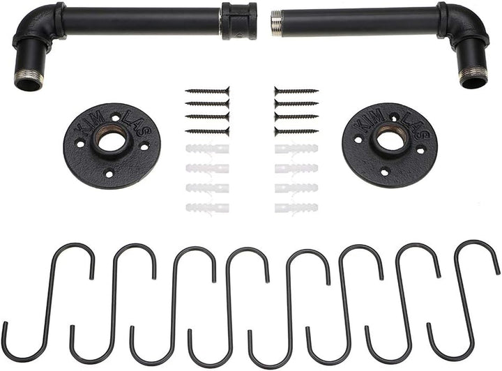 BTSKY 40 cm industrielles Rohrpfannenregal mit 8 Haken – Wandmontage, Küchenutensilien, Kochgeschirr