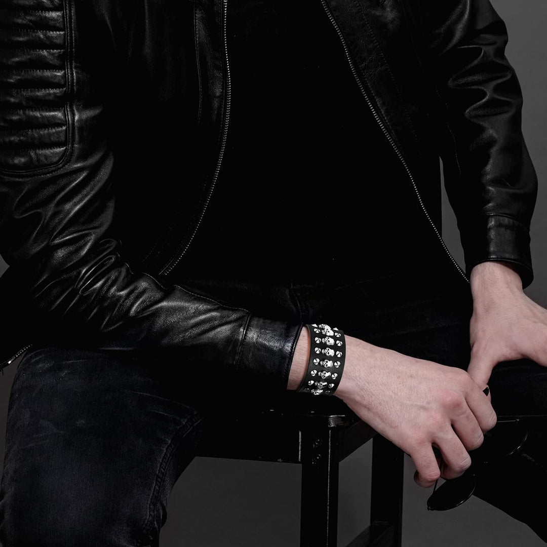 OIDEA 3PCS Herren Leder Armband Set (Punk Rock Stil 4.1cm-5cm Breite Gross geflochtene handgefertigt